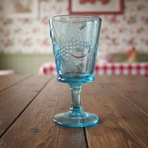 LG Wright Light Aqua Blue Goblet, Vintage Strawberries & Currant‎ Design Glass